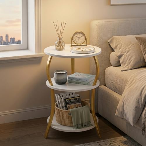 Vintage Small Round Side Table,3-Tier Slim Waist End Table for Small Spaces - Image 2