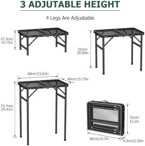 JiGiU Folding Grill Table Aluminum Camping Table Adjustable Height Max29.4 - Image 3