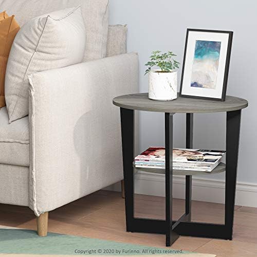 Furinno Jaya 2-Tier Round Modern Side Table, Open Shelf, French Oak - Image 4