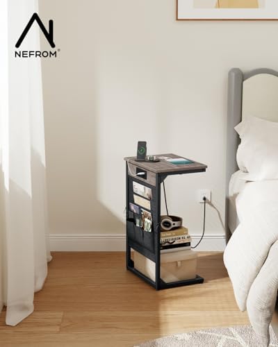C-Shaped End Tables Set of 2, Small Couch Side Table with Fast-Charging Station, Sofa TV Tray Table with Storage Bag for Living Room, Bedroom, Bedside ET-GY-W2 - Image 6