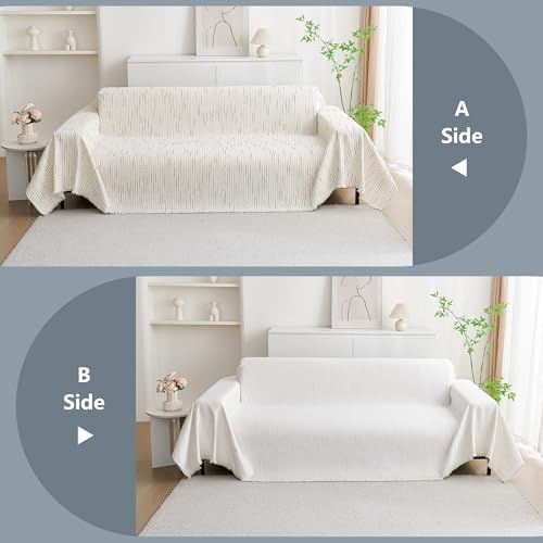 MYSKY HOME Couch Cover for Dogs, Sectional Couch Cover, Beige Lines Sofa Covers for Sectional Sofa L Shape Chenille Couch Protector for Dogs Pets Couch Covers Washable Soft Throw, 71"X134" - Image 7