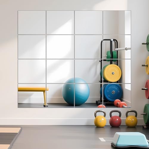 Ruomeng Home Gym Mirrors 14" x 12" x 16Pcs Wall Mounted Mirror Glass Frameless Full Length Mirror Tiles for Home Gym, Bedroom, Door & Bathroom by Ruomeng