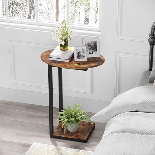 Hosfais Small Side Table Set of 2, C-Shaped Wood Sofa End Table with Metal Frame for Living Room, Bedroom, Small Spaces (Rustic Brown) - Image 6