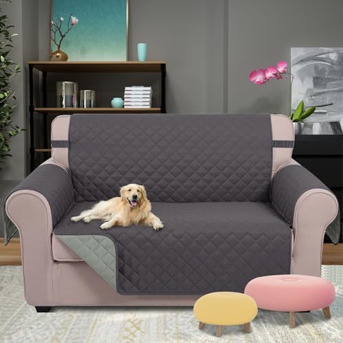 U-NICE HOME Loveseat Sofa Cover for 2 Cushion Couch, Dark Grey/Light Grey - Image 2