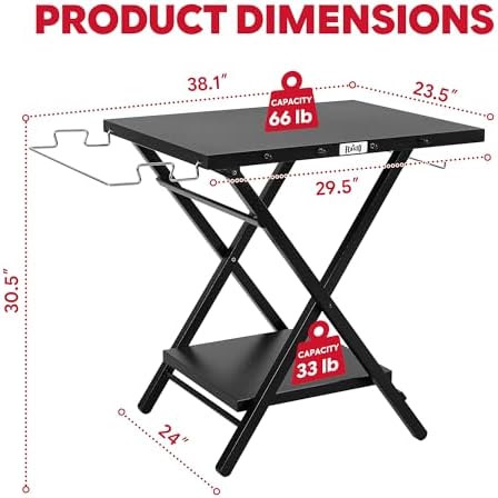 Feasto Outdoor Grill Table, Folding Prep Table, 30" x 24", Black - Image 3
