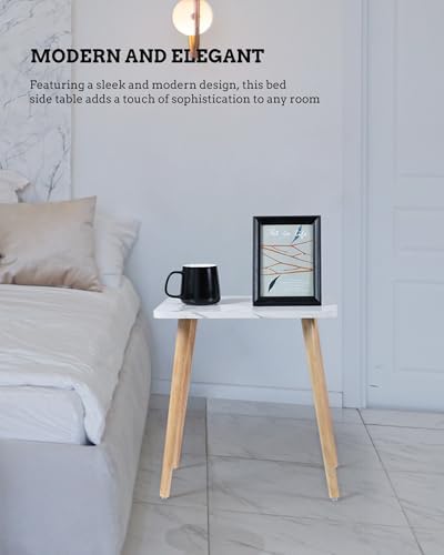 FORAOFUR Small Side Table, Set of 2 Modern Mini Coffee Table with Natural Wood Legs, Quick Assembly End Furniture for Bedroom Living Sofa, Minimalist Design for Nursery and Compact Homes, Marble - Image 7