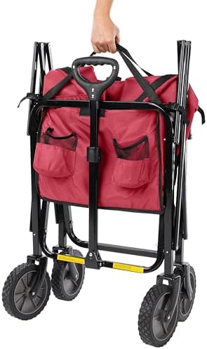Amazon Basics Collapsible Heavy Duty Utility Wagon for Outdoor Sports, Camping, Garden, and Pets, Portable with Handle, 265 pounds Weight Capacity, 27.6 x 40.9 x 20 inches, Red - Image 3