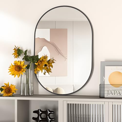 Oval Bathroom Mirror Wall Vanity Oval Mirrors, 20"x30" Black Bathroom Mirrors for Over Sink Pill Mirrors Capsule Wall Mounted Mirror, Modern Mirror with Metal Frame for Wall Decor - Image 5