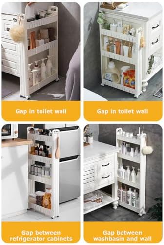 3.54 Slim Storage Cart Durable Bathroom Organizer Slide Out Storage Cart Rolling Utility Cart Slide Out Organizer Narrow Shelf Rack for Kitchen Bathroom Study Office - Image 4