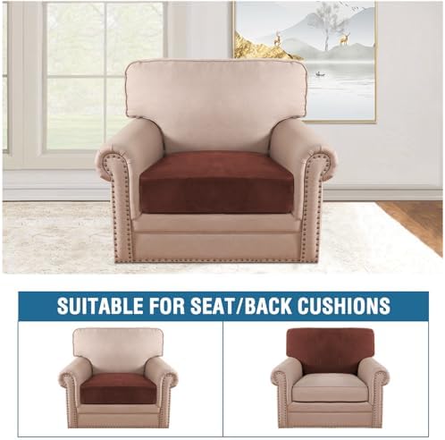 H.VERSAILTEX Velvet Stretch Couch Cushion Cover Plush Cushion Slipcover for Chair Cushion Furniture Protector Seat Cushion Sofa Cover (1 Piece Armchair Cushion Covers, Burnt Brick) - Image 3