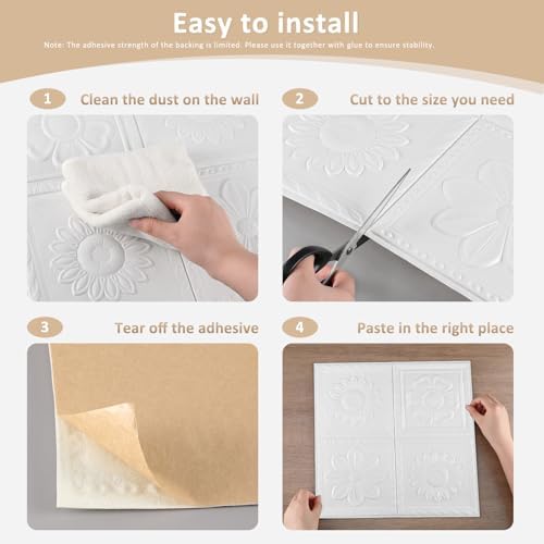 Nuanchu 40 Pcs 13.8 x 13.8 Inch Ceiling Tiles Peel and Stick, Fresh | Foam White 3D Wall Panels 26-105.5 Sq. ft Adhesive Glue up Waterproof Wallpaper for DIY Office Home - Image 3