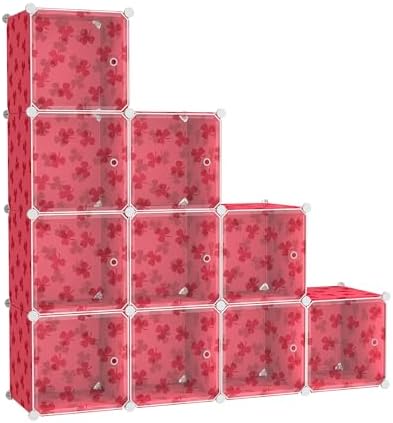 C&AHOME Clover Embossed 10-Cube Storage Organizer with Door Cube Shelf Red - Image 4