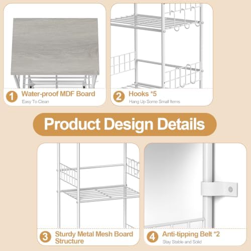 4-Tier Rolling Cart with Tabletop, Rolling Carts with Wheels and S Hooks - Image 4