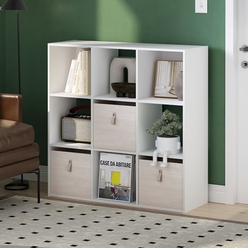 Furinno PELLI Book Shelf, 9-Cube Bookshelf, 3x3 Cube Storage Organizer Bookcase, 11.7 x 35.3 x 35.4, for Living Room, Bedroom, Home Office, White - Image 2