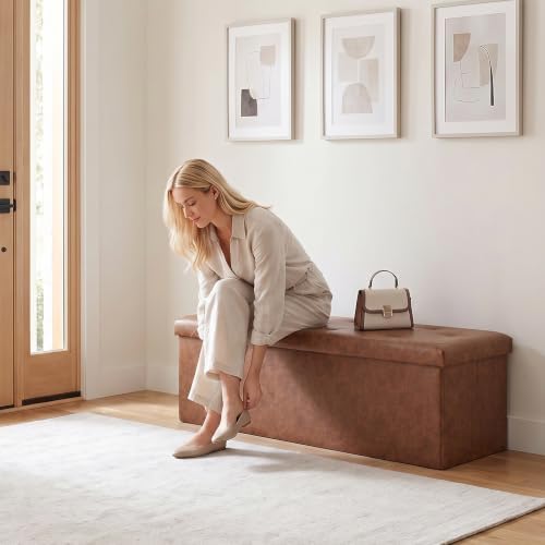 OLIXIS 43 Inch Folding Storage Ottoman Bench, Brown Ottoman with Storage - Image 2