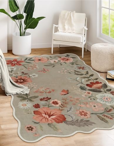 Lahome Floral Washable Rug, 3x5 Rug Soft Bedroom Rugs for Entryway Dorm by Lahome