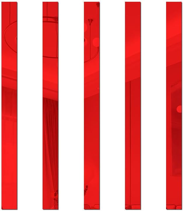 10Pcs Acrylic Mirror Wall Stickers Striped Design Mirror Art Tile Decal DIY Self Adhesive Wall Line Border Decals Removable Wall Stickers and Murals for Home Decor 5 * 20cm （Red） by YSSZAM