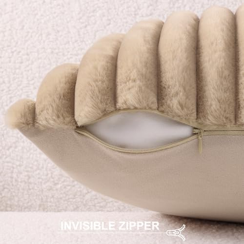 Pallene Faux Fur Decorative Throw Pillow Covers 16x16 Set of 2, Khaki - Image 3