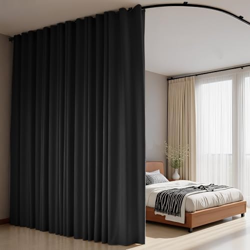 Room Divider Curtains Flexible Ceiling Tracks Set Curtain Track Ceiling Mount Blackout Curtain for Living Room Bedroom Ceiling Curtain Rod Privacy Dividers Panels W150 x H120 Black Drape & Black Rail - Image 6