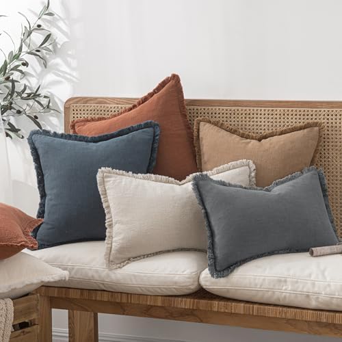 MIULEE Boho Linen Fringe Decorative Throw Pillow Covers Grey 18x18 - Image 7