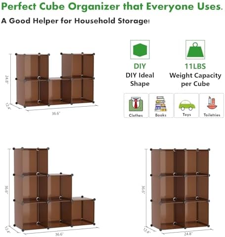 C&AHOME 6-Cube Storage Organizer Cube Shelf Closet Storage Bookcase, Brown - Image 5