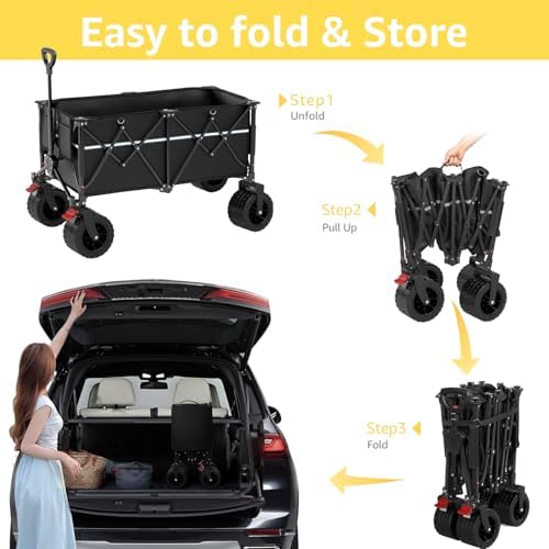 ROSONG Collapsible Wagon Cart with Wheels Foldable - Folding Utility Heavy Duty Wagons Carts for Grocery Sports Garden Shopping Camping Wheelbarrows (Black, 260L) - Image 7