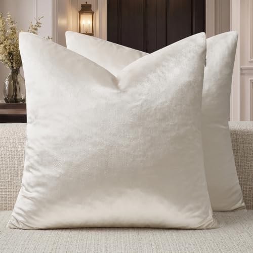 GIGIZAZA Velvet Pillow Covers 24x24 Decorative Pillows Pack of 2 Ivory by GIGIZAZAFocusingonhomedecoration