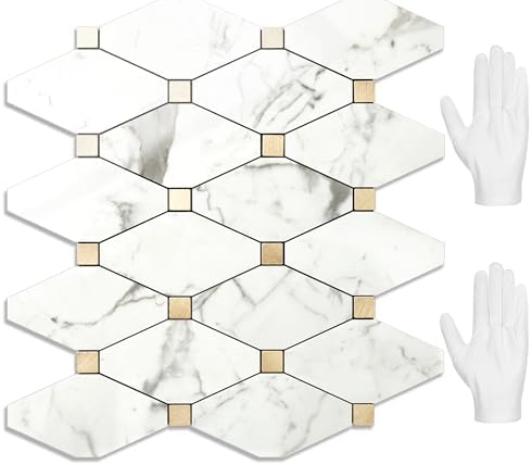 STICKGOO 10 Sheets Peel and Stick Backsplash, Polished Carrara White by STICKGOO