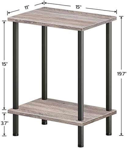 HOOBRO End Tables Set of 2, Small Side Table, Nightstand with 2-Layer Storage Shelves, Sofa Table for Small Spaces, Living Room, Bedroom, Stable Frame, Easy Assembly, Greige and Black BG09BZP201 - Image 3