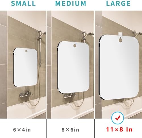 Shatterproof Shower Mirror Fogless for Shaving,(Medium 8x6 Inch) Anti Fog Shaving Mirror Holder NO-Drilling, No Fog Free Waterproof,Small Wall Mounted Bathroom Accessories Camping Hanging Men - Image 3