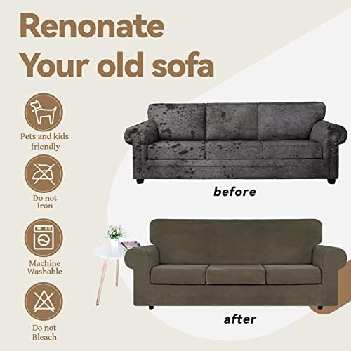 WEERRW 4-Piece Couch Cover for Sofa Velvet Sofa Cover Washable, Light Brown - Image 5