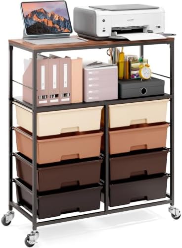 APEXCHASER Rolling Storage Cart with 8 Large Drawers, Wooden Tabletop by APEXCHASER