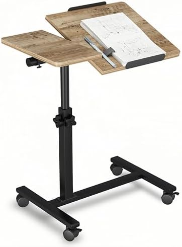 Beside Desk Overbed Table with Wheels Adjustable Height Over Bed Table Rolling Hospital Laptop Stand for Couch Tray Table Bed Sofa Side Table Computer Workstations-Coffee by IRUFGLL