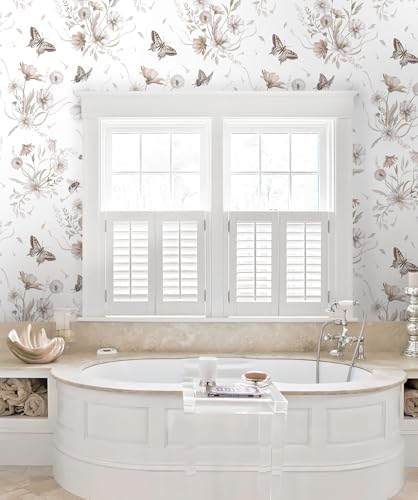 Vinjiasin Wallpaper Peel and Stick Floral Butterfly Contact Paper Vintage Flower Leaf Wall Paper for Bathroom Bedroom Self Adhesive Removable17.3 x 78.7" - Image 6