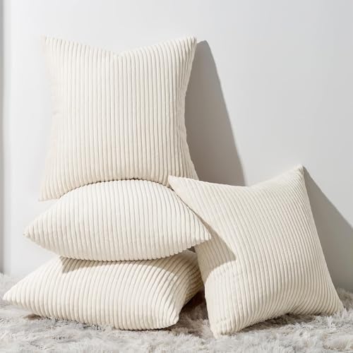 Topfinel Decorative Beige Throw Pillow Covers Cushion Cases, Set of 4 Soft Velvet Modern Double-Sided Designs, Natural Home Decor, Pillow Inserts Not Included (16x16 inch) by Topfinel