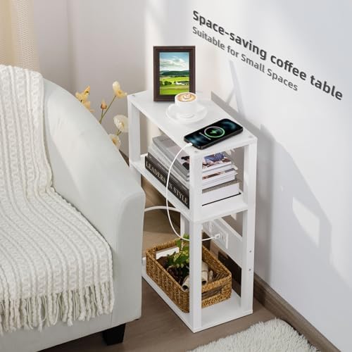 YUFAM 3-Tier Narrow Bedside Table with Charging Station, Skinny Nightstand - Image 4