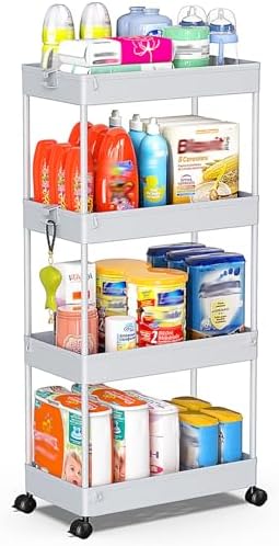 SPACEKEEPER 4 Tier Rolling Cart, Bathroom Cart Organizer with Wheels, Gray by SPACEKEEPER