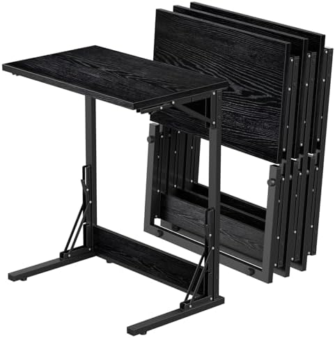 Tatub 24" TV Tray Table Set of 4, Folding C Shaped End Table, Small Sofa Side Laptop Desk for Living Room, Bedroom, Black by Tatub