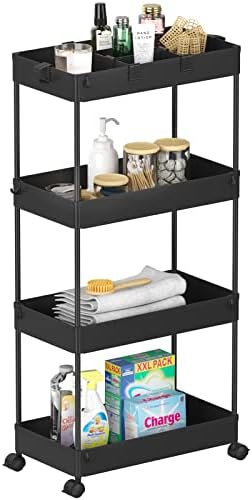 SPACELEAD 4 Tier Rolling Cart with Wheels, Storage Craft Art Trolley Organizer Serving, 3 Hanging Baskets Easy Assembly, for Office, Living Room, Kitchen - Image 6
