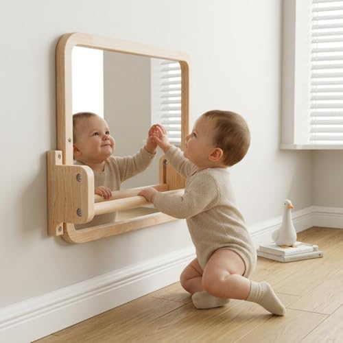 Woodtoe Montessori Mirror with Bar, Adjustable Baby Pull to Stand Toys 6M+ - Image 6