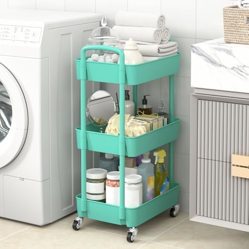 Sywhitta 3-Tier Plastic Rolling Utility Cart with Wheels for Storage, Green - Image 4