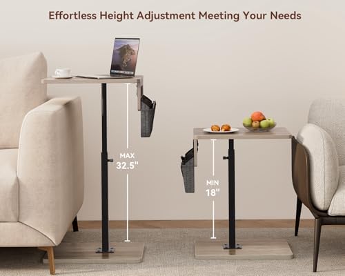 Vagusicc Sofa Armrest Tray Table for Couch - 360° Swivel Height Adjustable Side Table for Small Spaces, Snack Side Table for Bed or Chair, C Shaped End Table Snack Table for Eating Dinner Laptop - Image 4