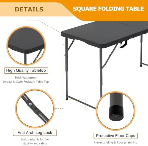 FDW | 4FT Folding Table | Black | Portable Plastic Table - Image 4