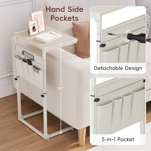Vagusicc C Shaped End Table, 32'' Tall Side Table for Couch, Adjustable Height Small Couch Side Table for Small Spaces, End Table Slide Under Sofa Table TV Tray Table Arm Table for Living Room - Image 6