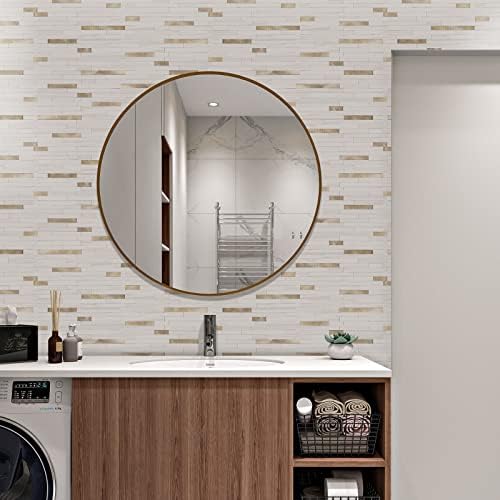 STICKGOO 20 Sheets Peel and Stick Backsplash Tile, Stick on Backsplash for Kitchen and Bathroom, Dolomite White Marble Look PVC Mixed Metal Gold Self Adhesive Wall Tiles - Image 2