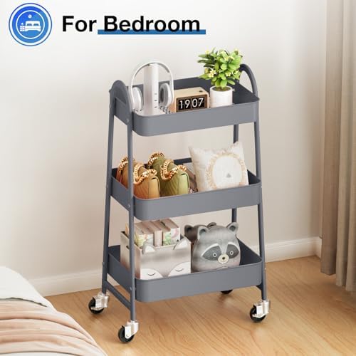 OLIXIS Metal Rolling Storage Utility Cart with Lockable Wheels 3 Tiers - Image 6