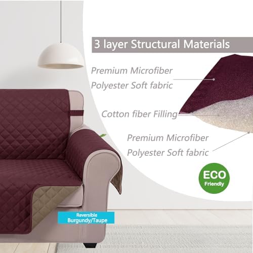 U-NICE HOME 4 Seater Sofa Cover 91''Large Couch Cover, Burgundy/Tan - Image 4