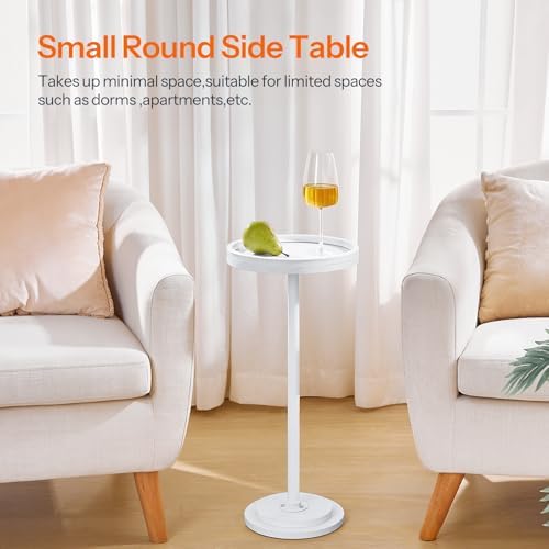 HOOBRO Small Round Side Table, Drink Table, Coffee Martini Table with Pedestal Accent for Small Spaces in Living Room, Bedroom, Sofa Couch, White WW168BZ01 - Image 4