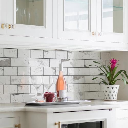 STICKGOO Subway Tile Peel and Stick Backsplash, Glossy White Marble PVC Self Adhesive Tile Backsplash, Stick on Tile for Kitchen and Bathroom(10 Sheets) - Image 5