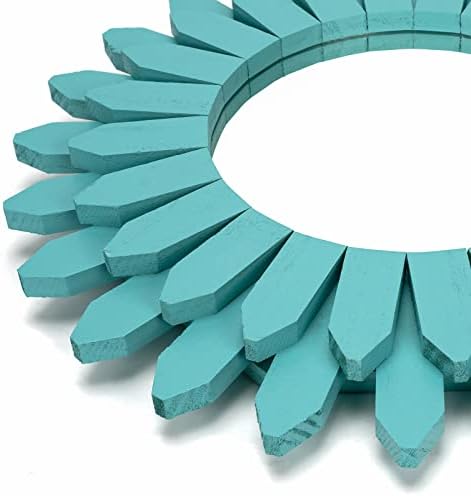 Honiway Beach Wall Decor Mirror 12 inch Wood Coastal Wall Decor Sunburst Boho Home Decor Room Decor for Bedroom Living Room Bathroom Cyan - Image 2